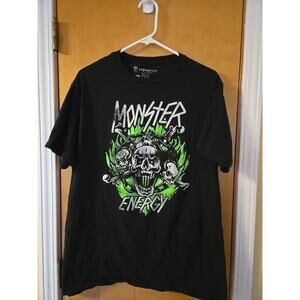 Monster Energy Screaming Skull Shirt Mens L Black Racing Streetwear Metal